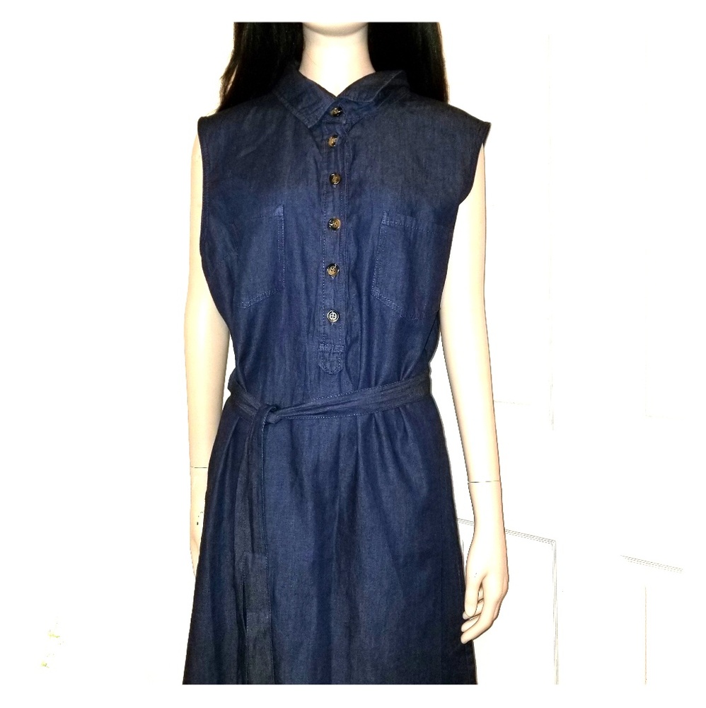 Laura Scott Sleeveless Denim Dress With Belt 14P